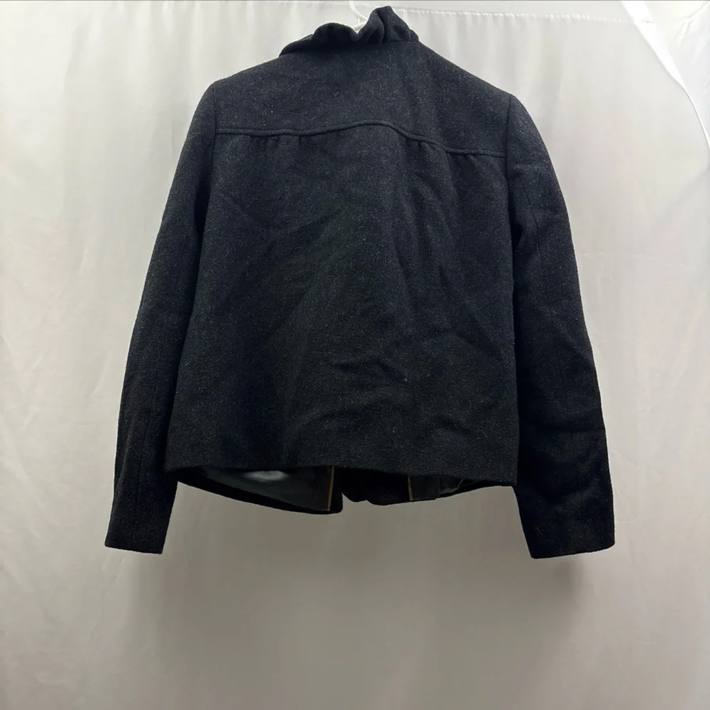 J Crew Fiona Ruffle Black Wool Tweed Jacket Blazer Size 10 Buttons